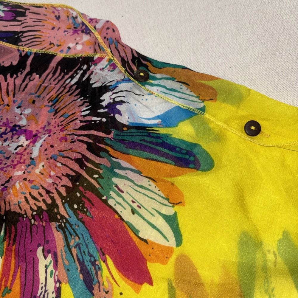 Yellow Vibrant Floral Sheer Kimono Swimwear Coverup One Size Resortwear Artsy - Picture 4 of 5